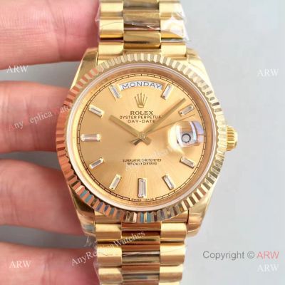 Copy Rolex Presidential Day Date II 40mm Men Watch Yellow Gold Baguette Diamonds